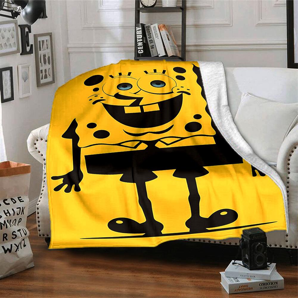 1 stuks SpongeBob SquarePants Flanellen Plaid HD Geprint Lichtgewicht Zacht Warm Deken voor Alle Seizoenen voor Bank, Bed, Reizen, Kamperen Machine Wasbaar