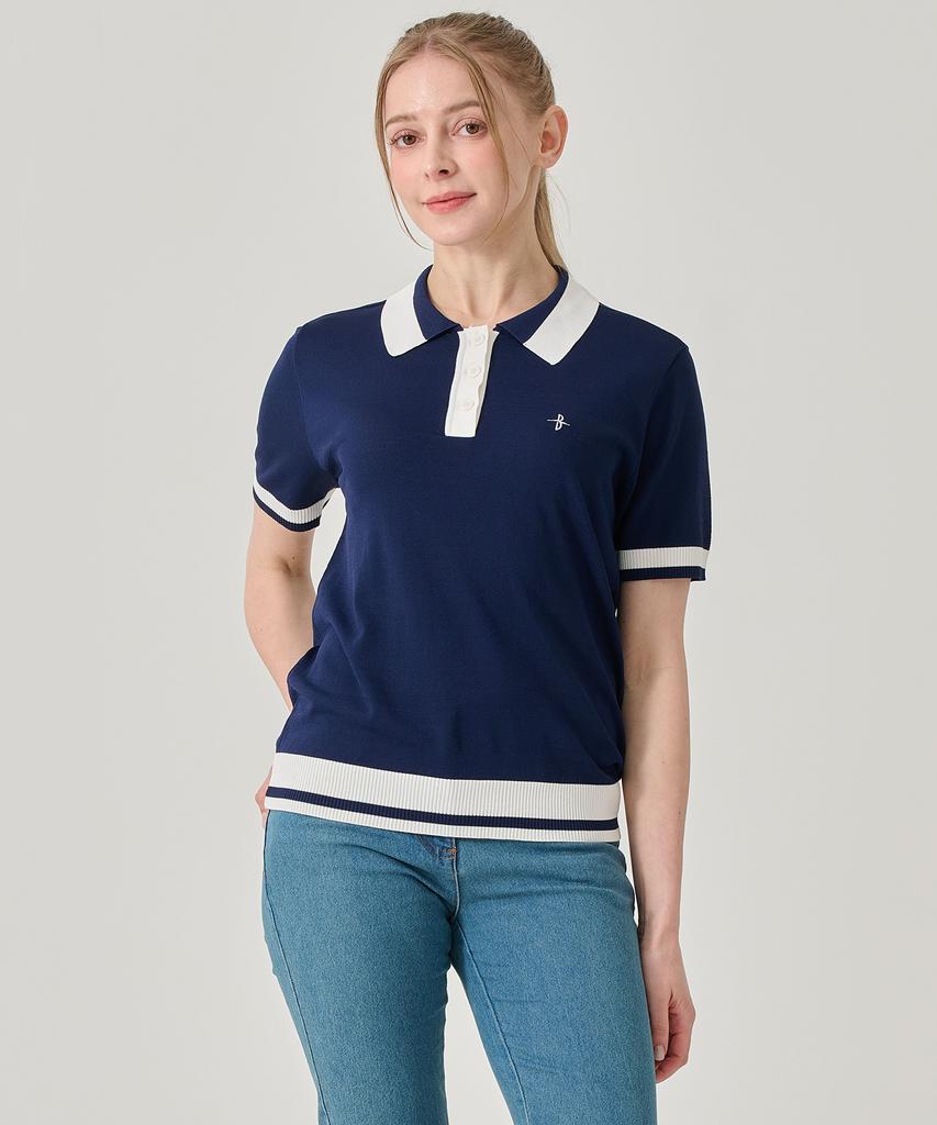 BILTMORE Women'S Summer Collar Contrast Pullover Short Sleeve Knit