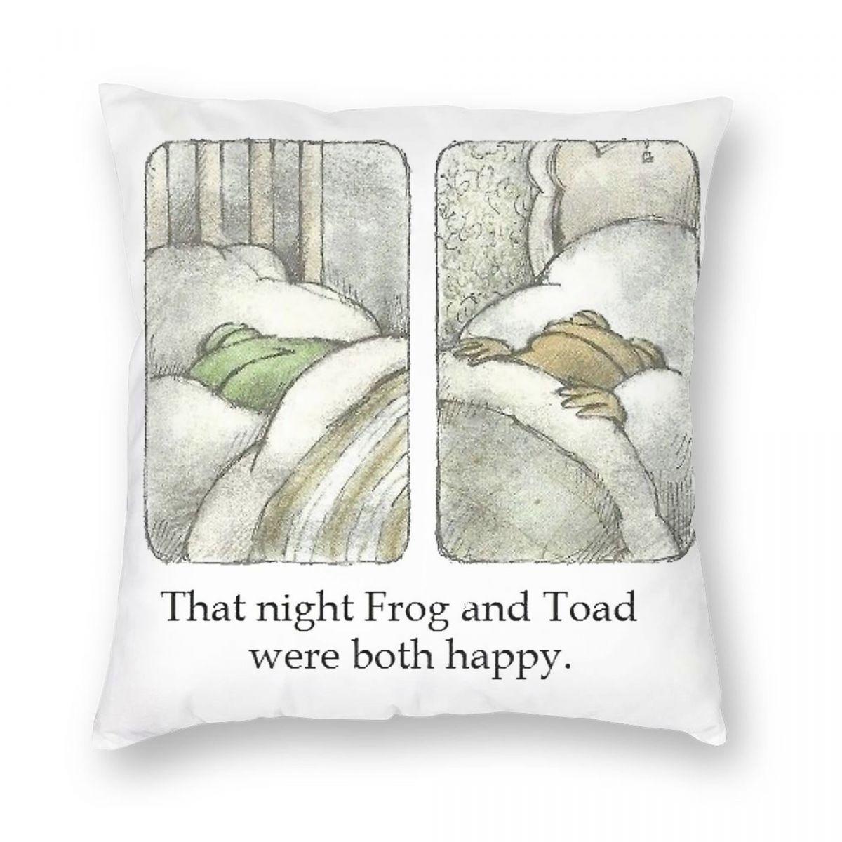 Frog And Toad Both Happy Square Pillowcase Polyester Linen Velvet Pattern Zip Decor Bed Cushion Cover 45X45 Peach skin 18*18(CM)-1Pcs