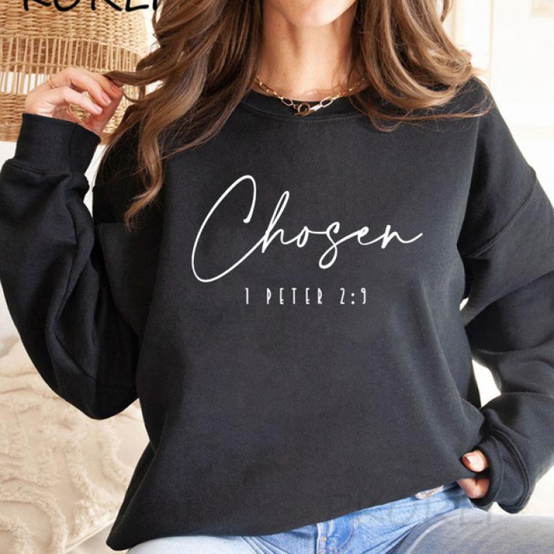 Women's Round Neck Long Sleeve Cotton Sweatshirt with Colorful Letter Print for Spring and Autumn