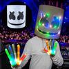 Świecąca Maska i Rękawiczki LED DJ Marshmello Hełm Świecący Pokrowiec na Głowę Cosplay dla Mężczyzn Kobiet Festiwal Muzyczny Rekwizyty na Purim