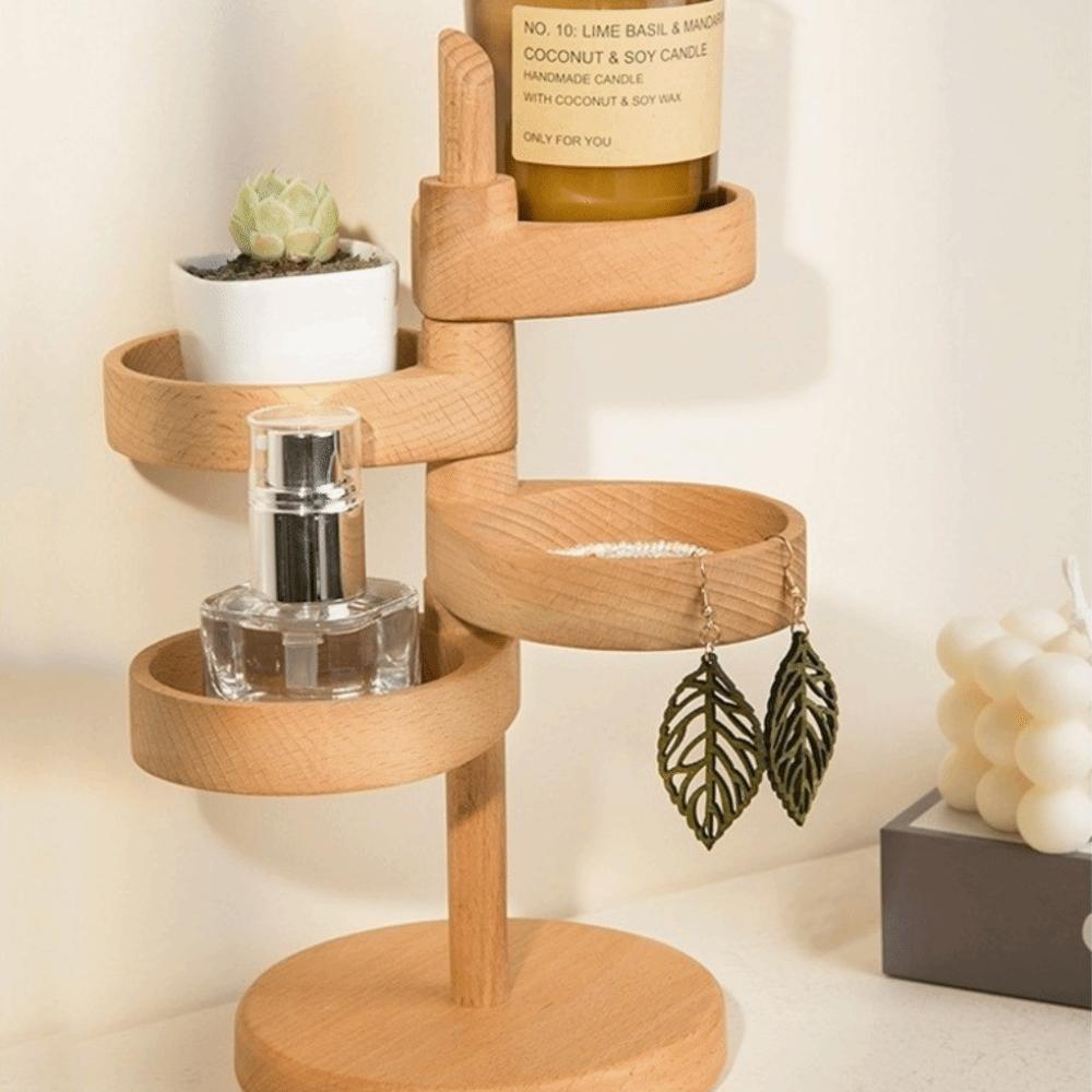Wooden Key Storage Rack Rotatable Earring Holder Show case Jewelry Organizer  Hair Tie