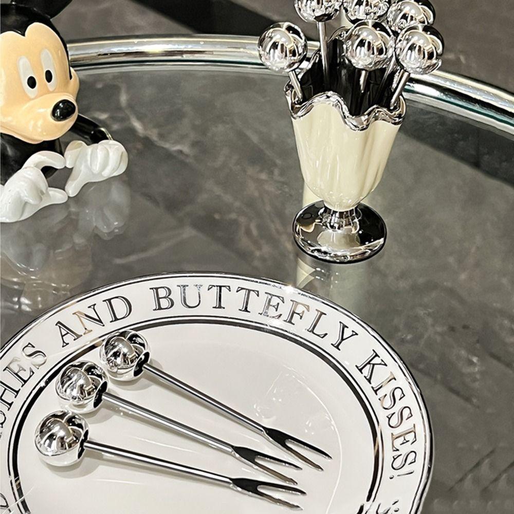 6Pcs Stainless Steel Dessert Forks with Holder INS Fruit Picks Storage Jar Set  Party Supplies