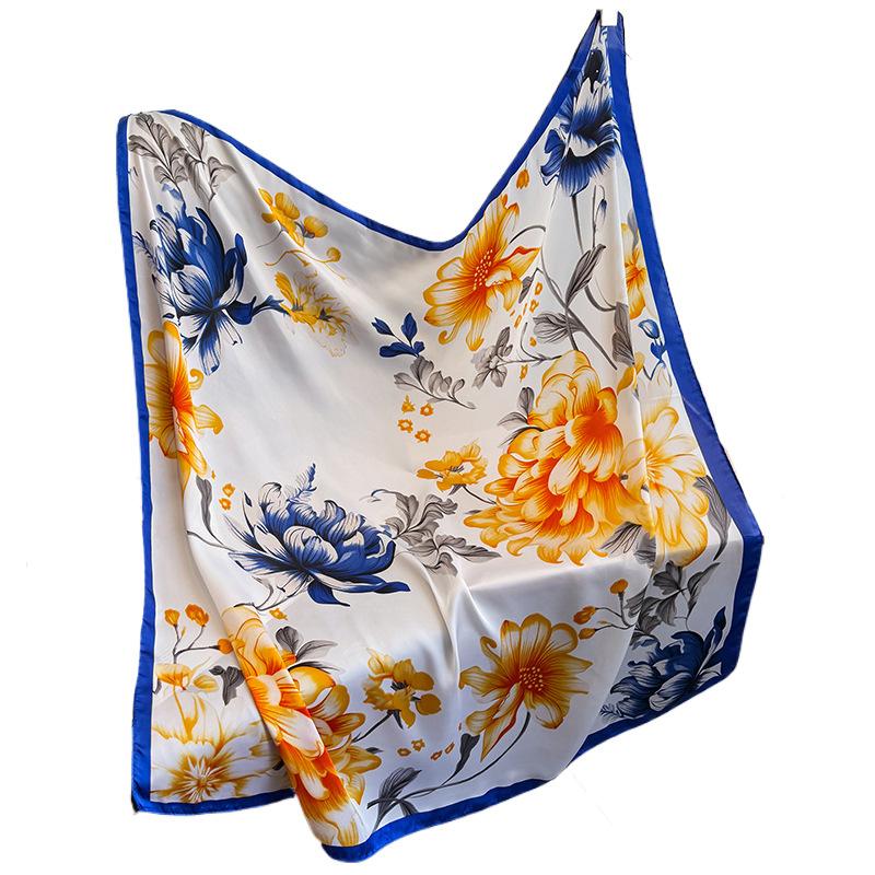 Spring and summer high-end French floral printing thin square scarf women's trend matching scarf holiday fashion small gift