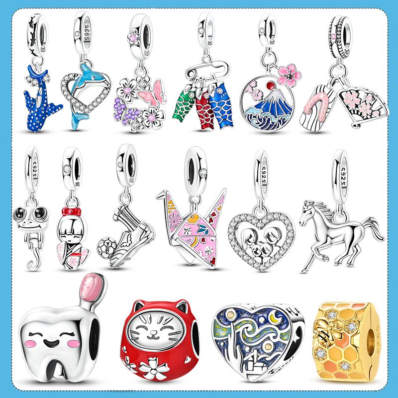 Copper Charms Beads Horse Koi Flag Whale Shark Dolphin Pendant Fit Original Bracelet Diy Jewelry Gift For Woman