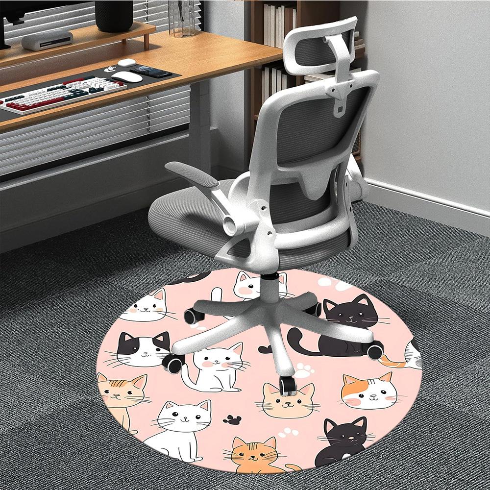 1pc Cat Pattern Office Round Area Rug, Under Office Chairs Bedroom Living Room Home Decor, Room Deco