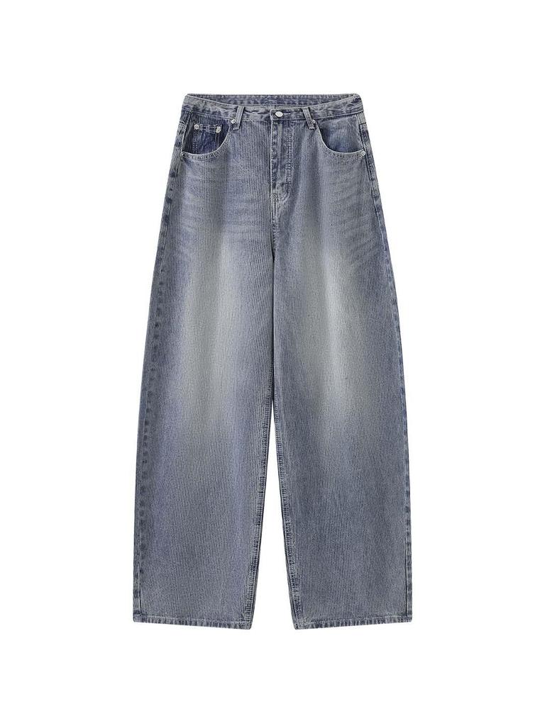 Louvre Spring Korean Retro Distressed Curved-Leg Jeans for Women