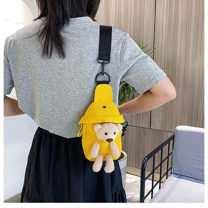 Bear Canvas Korean Female Fashion Crossbody Chest Bag Trend Cute Fashion Small Bag