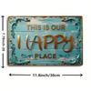 Vintage Metal Wall Sign Our Happy Place Floral Frame Rustic Home Decor Family Art
