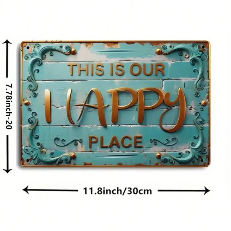 Vintage Metal Wall Sign Our Happy Place Floral Frame Rustic Home Decor Family Art