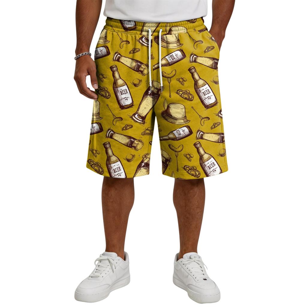 Men’s Casual Drawstring Shorts with Festival Print Relaxed Fit Knee Length Soft Fabric Comfortable Waistband