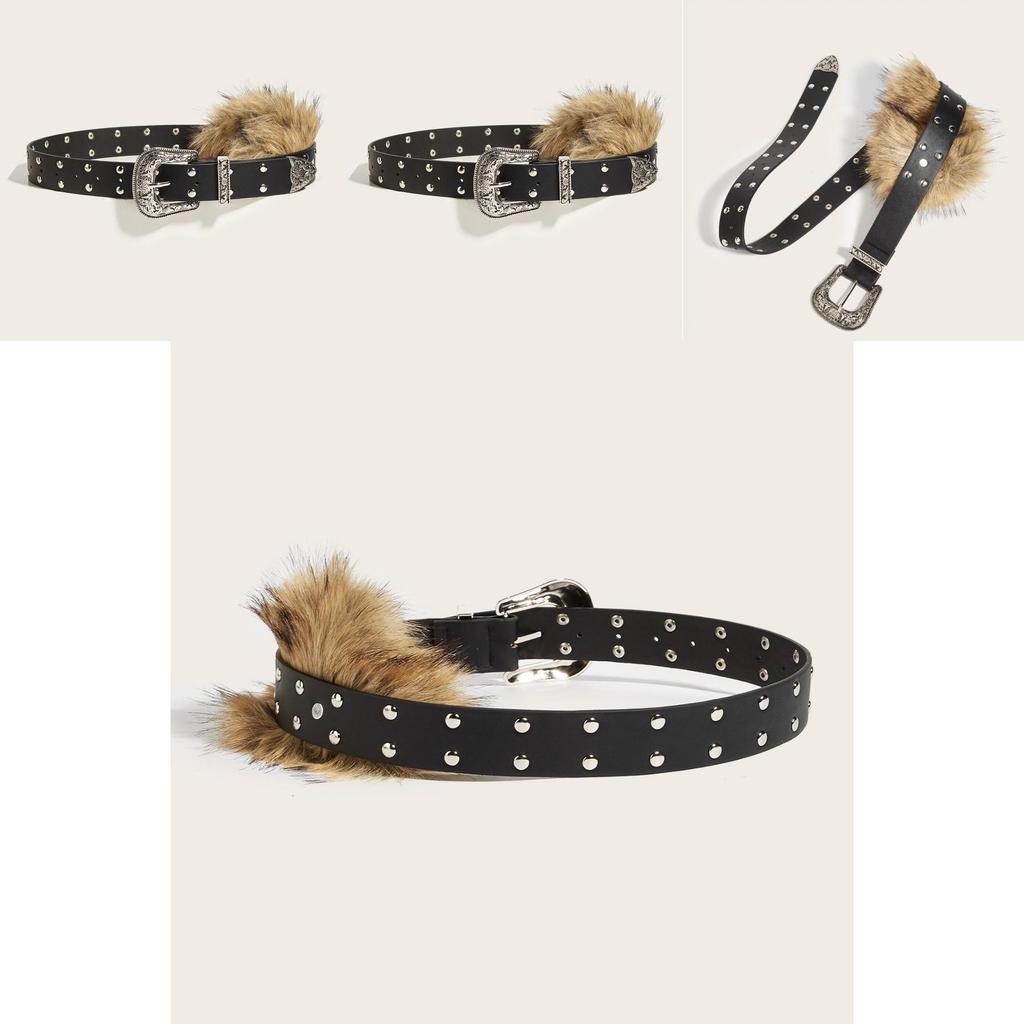 Pu Leather Wide Belt Artificial Fur Design And Carved Needle Buckle For Fashion Lovers