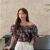 Women's Summer Seaside Holiday Off-shoulder Flower Color Shirts Female Large Size Loose Two Ways To Wear T-shirt Top