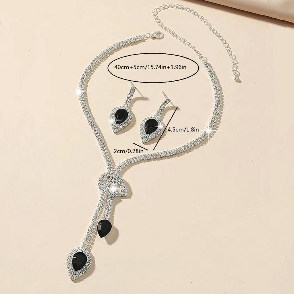 3PC Women's Fashion Water Drop Design Necklace Earrings Zircon Set Suitable for Wedding, Party, Festival Gifts-4081
