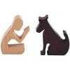 M-Modern-Trä Hundfamilj Staty Hundfamilj Staty Handgjord Trädekoration, Prydnad Hantverk Konst För Kontor, Vardagsrum (Man+P
