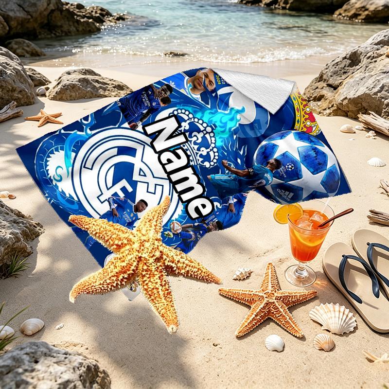 Custom Name Personalized Football team Print Beach Towel, for Trip Camping Beach Party Home Decor, Birthday Gift for Family & Friends