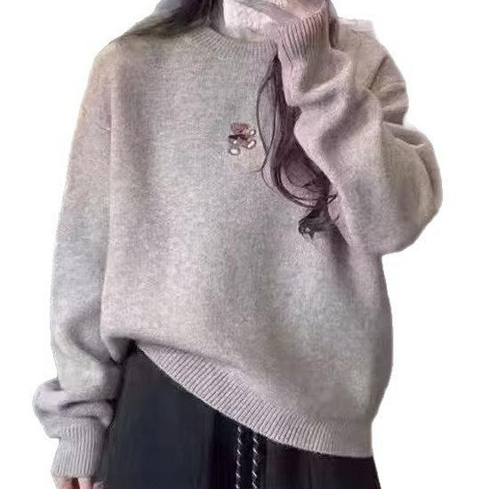 Korean Embroidered Bear Knit Sweater, Soft & Warm for Autumn/Winter