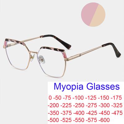 TR90 Luxury Myopia Glasses Anti Blue Light Prescription Short Sighted Eyeglasses Women Metal Frame