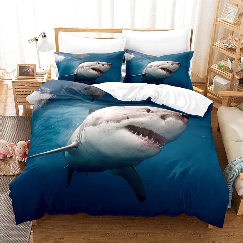 Shark Duvet Cover Set Microfiber Hawaiian Beach Ocean Themed Bedding Double Queen King Size Quilt Cover