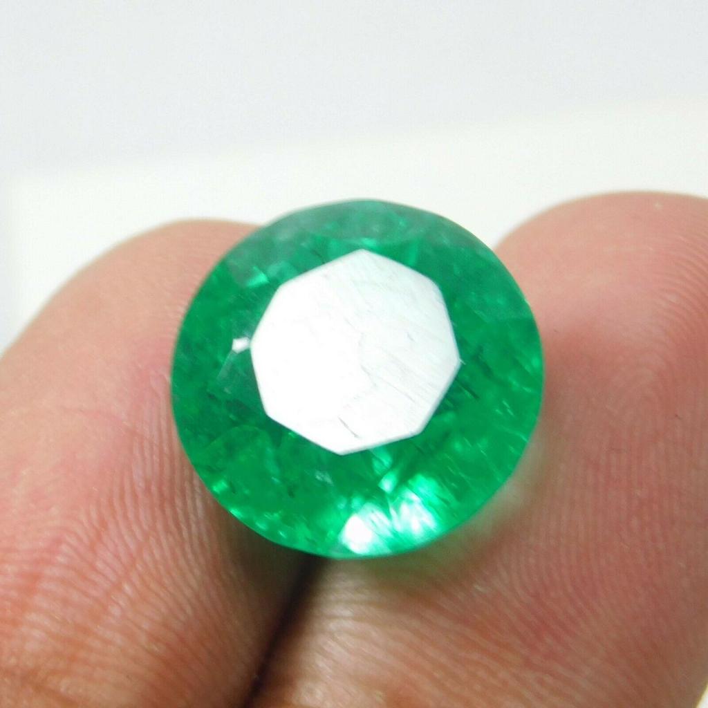 Natural Green Emerald Loose Gemstone Zambia 6.40 ct Round for Ring for Jewelry Making and Crafts
