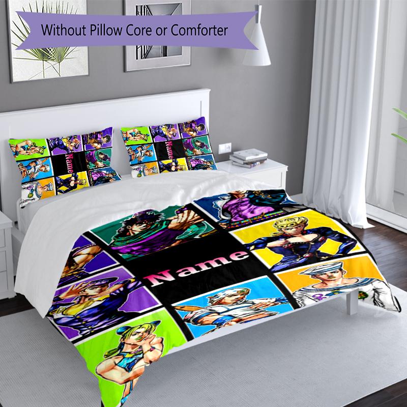 3pcs Custom Name JoJo's Bizarre Adventure Set,Includes 1 Duvet Cover and 2 Pillowcases,All-season Bedroom Decor