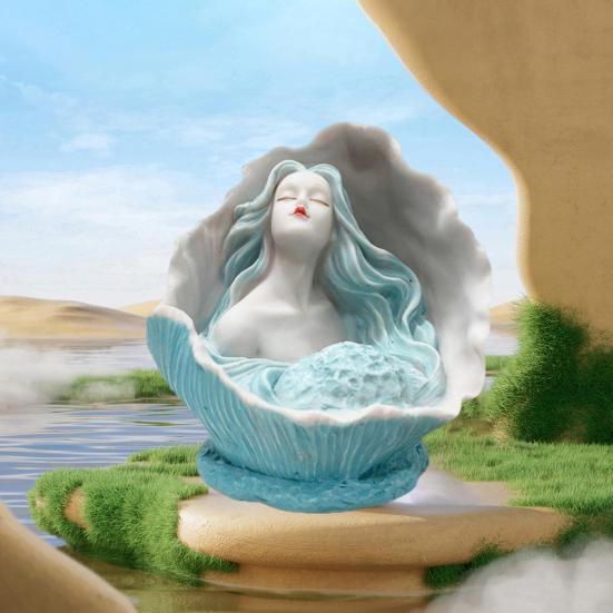 Conch Girl Figurine Sea Snail Women Resin Statue Sculpture Indoor Home Office Desktop Bookshelf Decoration Ornament