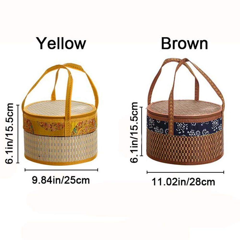 Handheld Foldable Bamboo Basket Hand Woven Dessert Food Bag  the Mid-Autumn Festival