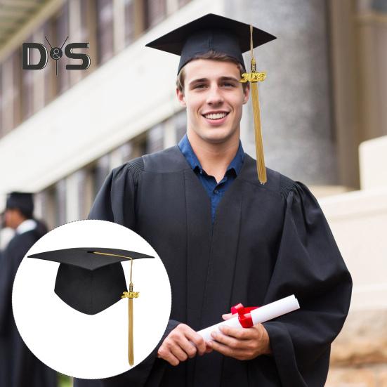 Abschlusskappe für Erwachsene, Bachelor-Kappe, verstellbare Größe, elastisches Band, flache Oberseite, elastisches Band, Kappe mit Quasten, Stempel 2025