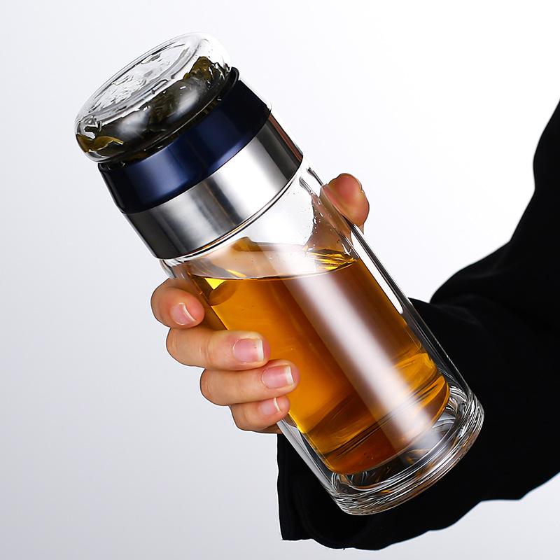 בקבוק מי תה גבוה בורוסיליקט זכוכית כפולה שכבתית כוס מי תה כוס מי תה כוס משקה בקבוק מים עם מסנן תה