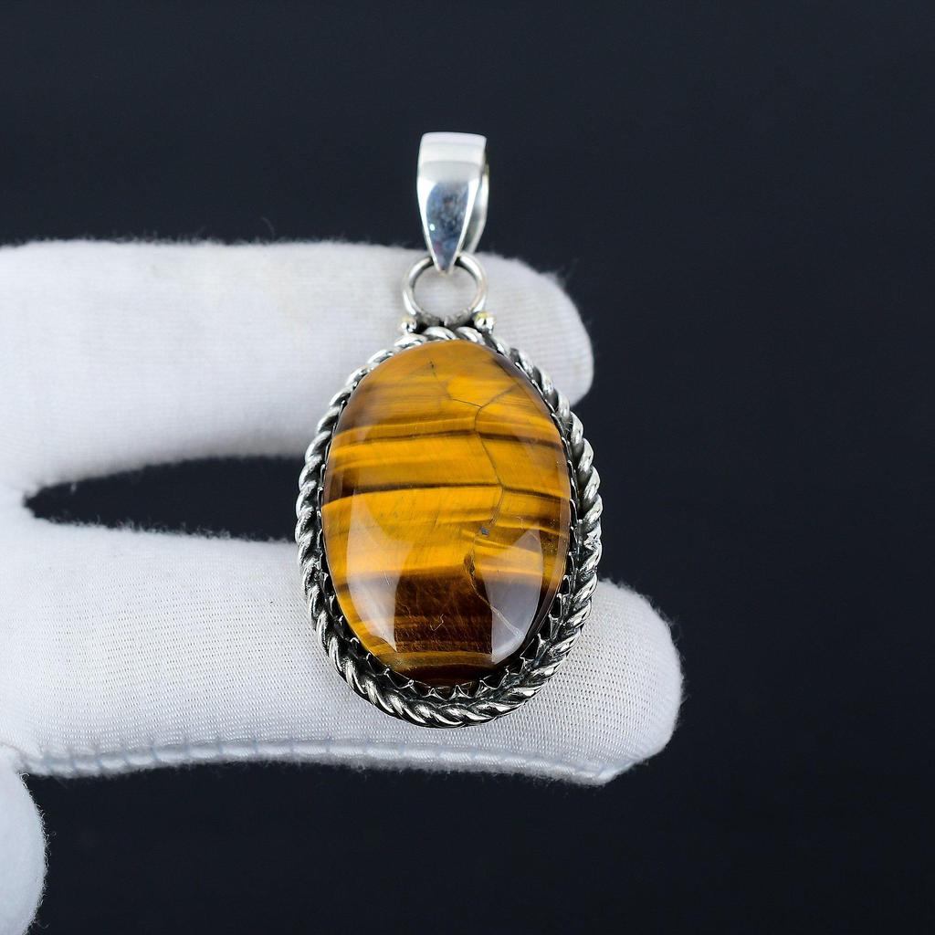 Tiger's Eye Gemstone Handmade 925 Sterling Silver Jewelry Pendant, Natural Tiger's Eye, Holiday Gift for Her Jewelry for Special Occasions