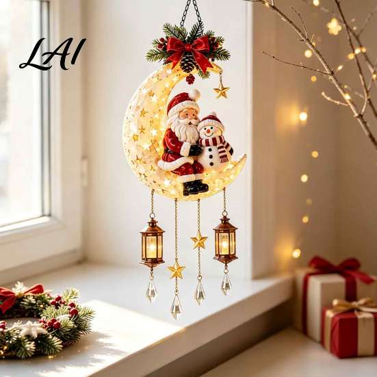 Indoor Christmas Tree Decorations Santa Moon Hanging Lamp Iron LED Lighted Ornament Holiday Decoration Enthusiast Gift Glowing Atmosphere Light for