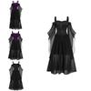 Halloween Witch Dress Gothic Medieval Cosplay Costume Off Shoulder High Quality Polyester Fabric