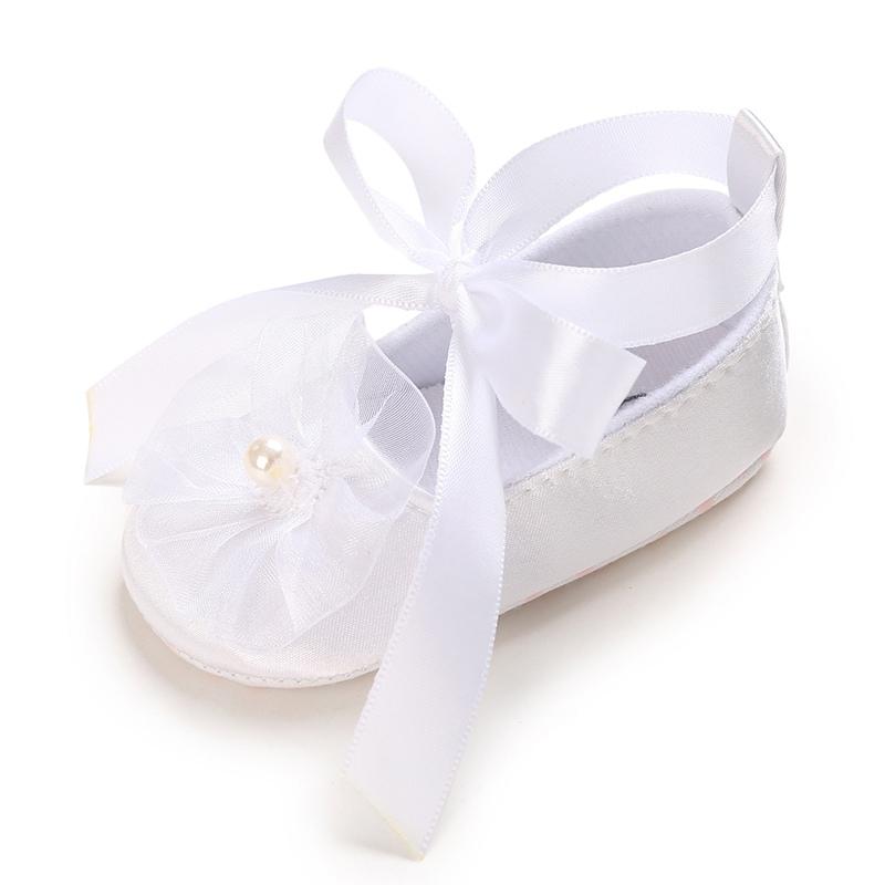 Dívčí princeznovské boty pro batolata Protiskluzové ploché s měkkou bavlněnou podrážkou Stuha Květina Kojenecké Narozeniny První kroky