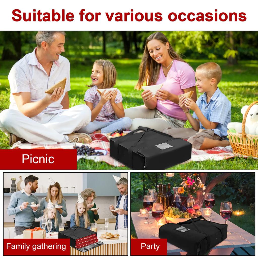 Pizza Food Delivery Bag with Hand Straps Waterproof Pizza Carrier Portable Insulated Bags Large Insulated Delivery Bag for Food