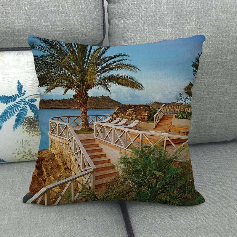 Cartoon Seaside Vacation Digital Printing Short Plush Pillow Covers Decorative For Car Sofa Office Cushion Cover Home Goods