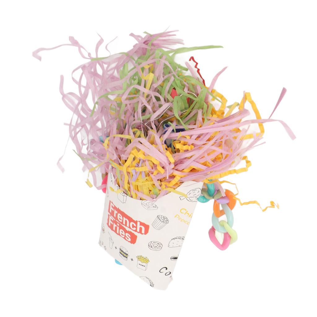 Bird French Fries Toy Colorful Paper Strips Foraging Bamboo Trap Cup Parrot Chewing Toys for Cockatiels Parakeets