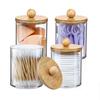 Acrylic Transparent Cotton Swab Storage Box with Bamboo Cover