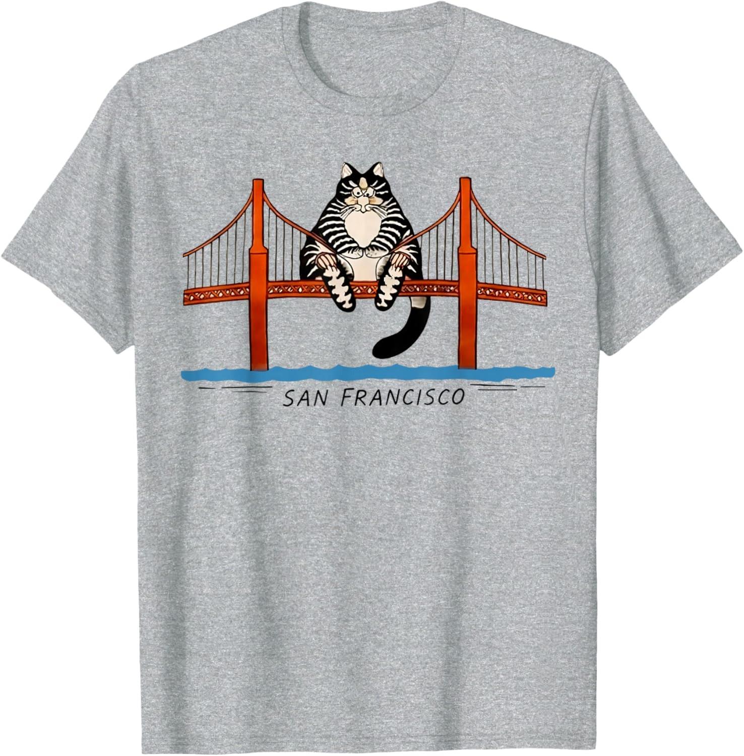 San Francisco Cat Golden Gate Bridge Book Lover Unisex T-Shirt S