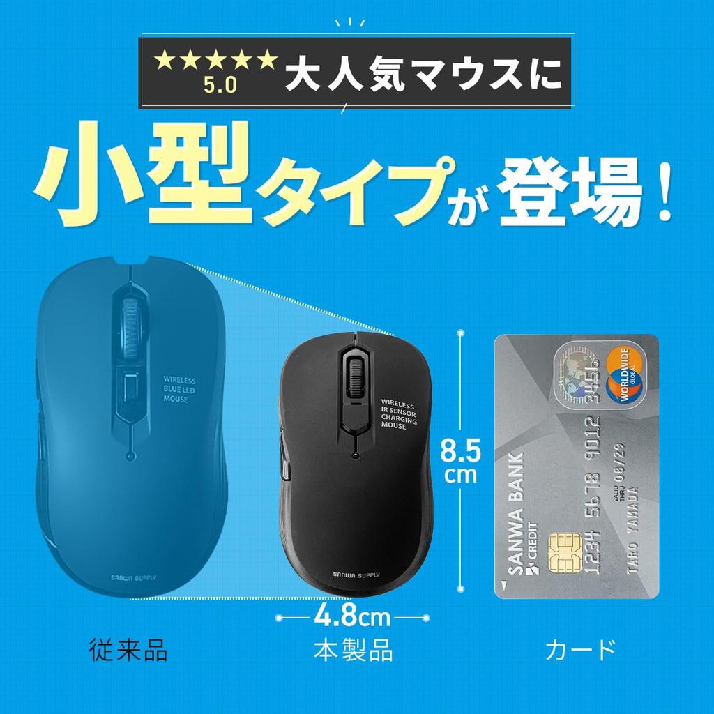 Sanwa Direct Wireless Bluetooth 5 Black Mouse, Compact, Buttons, Silent, Rechargeable, Ambidextrous, (400-MABS225BK)