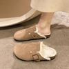 thick-soled plush shoes women's bag head half slippers wear new autumn and winter fashion retro thermal cotton slippers