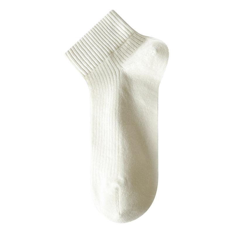 5 Pairs of Women's Spring and Summer Thin Breathable White Boneless Antibacterial and Deodorant Short Tube Cotton Socks