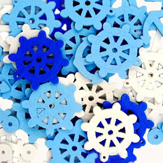 50 pezzi di colori misti stile blu navy mini ancora timone bottoni in legno ornamenti regalo