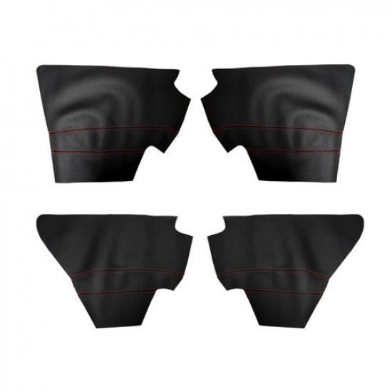 4pcs Door Armrest Panel Lid Cover For Toyota RAV4 2013- 2018 Black-red Leather