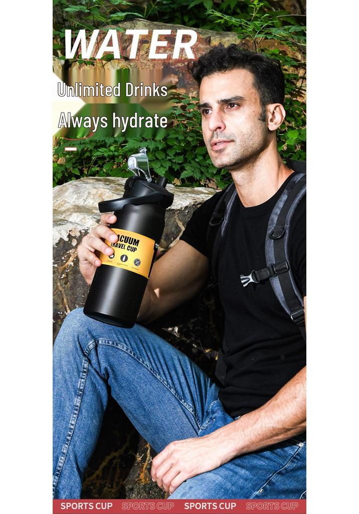 304 Stainless Steel Large Capacity Thermos Mug with Double Handle - Portable Mountaineering Water Bottle