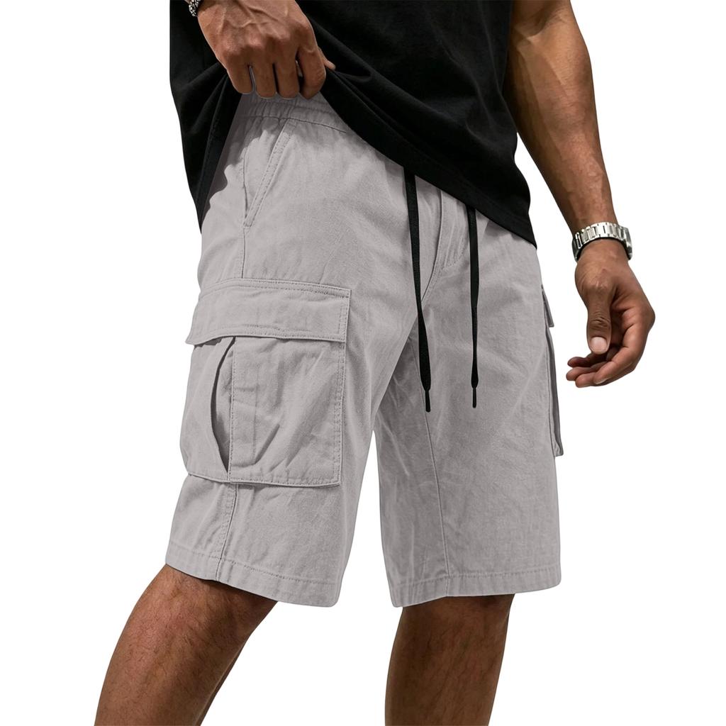 Mens Cargo Shorts Multi Pocket Drawstring Waist Relaxed Fit Workwear Style Casual Cotton Short Pants for Outdoor Activities