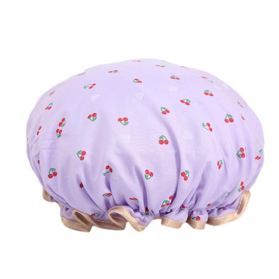 

Waterproof Shower Cap with Elastic Edge Cherry Pattern Bath Cap Comfortable Dual Layer Shower фиолетовый