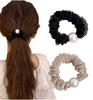 Herbeluemily Scrunchie Hair Stylish Set of Hair Simple and Pearl Black and Ties, 2, Accessories, Cute, Beige, HM-0044-R05
