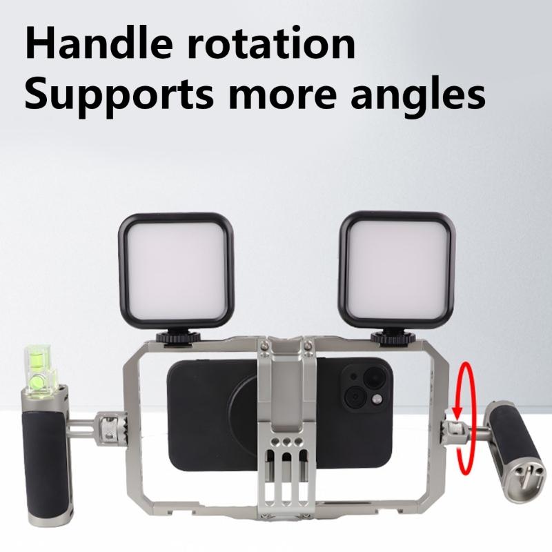 Aluminum Mobile Video Rig with Multiple Mounting Option & Ergonomic Handles Phone Stabilizers Cage set for Steady Shot