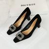 6186-K83 European and American banquet women's shoes versatile high heels thick heel high heel suede square head metal rhinestone buckle single shoes