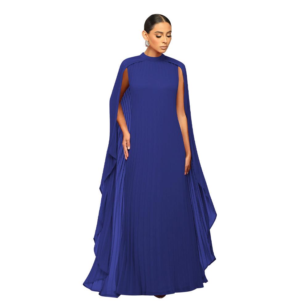 Women's Solid Color Chiffon Pleated Long Dress